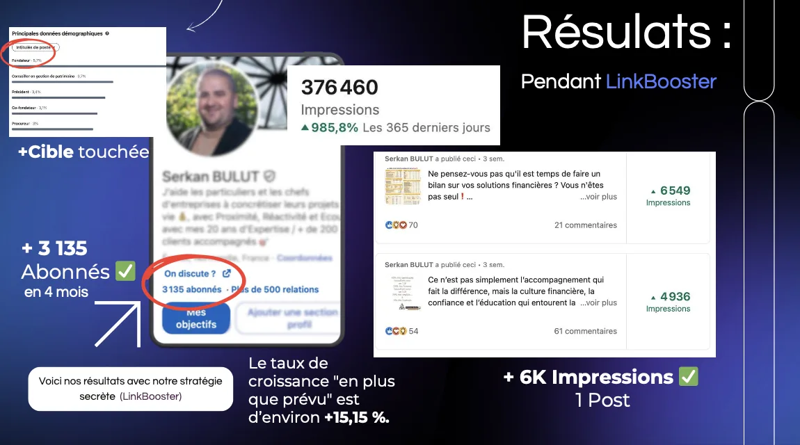 Capture : 376 460 impressions LinkedIn en 365 jours
